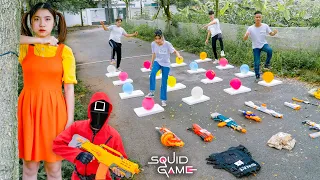 Nerf War Squid Game Who is the Best The Last Challenge Cross Foam Bridge And The Balloons 2