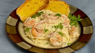 CAMARONES CON PASTA ALFREDO , FETUCCINE ALFREDO , RECETA DELICIOSA