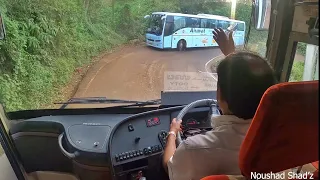 VOLVO B9R AMAZINGLY SKILLED DRIVING IN HAIRPIN BEND GHAT ROAD- TWO VOLVO BUSES MET IN DANGEROUS TURN