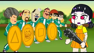 Squid Game 오징어 게임 vs Scary teacher 3D Miss T Troll 5 Neighbors Tani & Nick Dalgona Candy Challenge