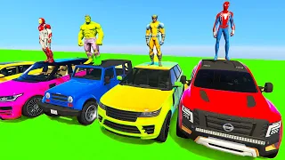 SPIDERMAN CARS Racing Challenge on HILL Rampa ! SUPERHERO HULK Iron Man Goku MONSTER Trucks - GTA 5