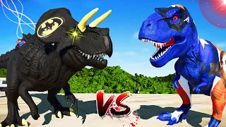 (🌍Jurassic World Evolution🌍) Captain America T-Rex vs Batman Ultimasaurus Dinosaurs Fight