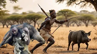 Hadzabe tribe expertly hunt pigs