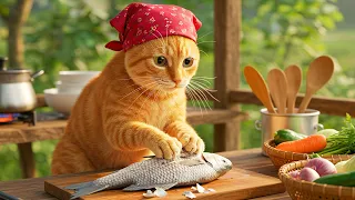 Mama Cat plants rice and rescues a lost puppy, Kitten helps Mama Cat cook a meal for the puppy 🐾🐕🍲