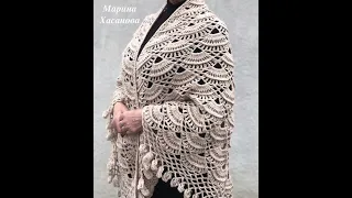 شال مثلث كروشيه بغرزة الفايروس البارزة بنهاية شبكة وكور جميلة جدا_الجزء الأول  virus crochet shawl