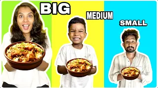 BIG Vs MEDIUM Vs SMALL POT CHALLENGE😍🥳|KUNJAPPAN