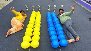 Sister Vs Brother Pop Balloon and Roll Steel Ball Drop Lota Challenge