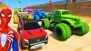 SPIDER-MAN and CARS with Superheroes and Ironman Ramp Parkour - GTA 5