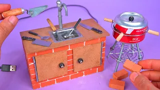 Increíble MINI FREGADERO Y PARRILLA hecho con Mini Ladrillos y Latas de Refresco