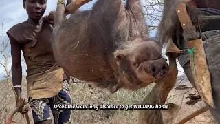 How Hadzabe Prepare WILDPIG For  BBQ Meal in Wildkitchen | cooking and eating hadzabe tribe