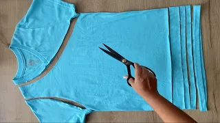 ♻ ¡RECICLA Hermosa BLUSA! ✂👕➡👚🧵 IDEA to RECYCLE OLD T-SHIRTS - TRANSFORMAR Ropa