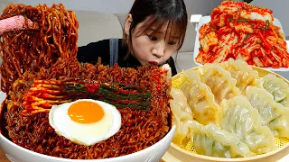 🌶직접담근 김치,파김치에 짜파게티블랙+찐만두 먹방🍜 Self 김장? 후에 먹는 짜파게티의 맛😋 혼술 요리 NOODLE MUKBANG ASMR EATINGSHOW REALSOUND