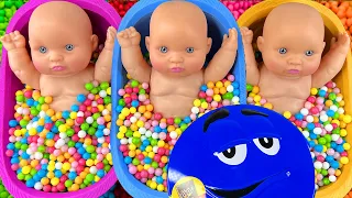 Full of 3 Rainbow BathTubs Candy with M&M's & Magic Slime Cutting Video
