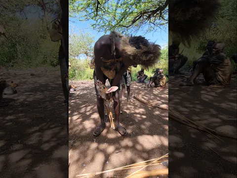 Hadzabe Hunter Has A Small Cute Antelope for Lunch BBQ #hadzabetribe #shortsfeed