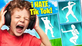 TROLLING my Little Bro With ALL TikTok Emotes in Fortnite...