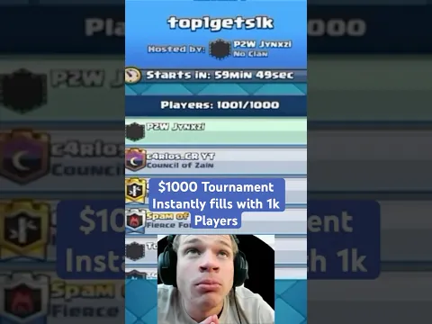 1k players joined in 1sec#jynxzi #clashroyale #tournament #prize #1000