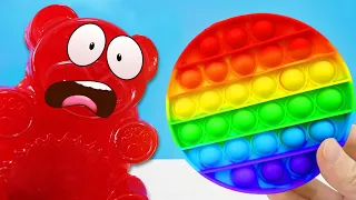 プッシュポップでドッキリ大作戦！グミベアくままと虹色あめ作り【ポップイット/スクイーズ】Pop it