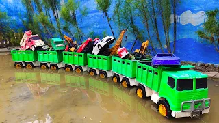 Mobil Truk Tronton Panjang Penuh Mobil Mobilan, Truk Pemadam, Mobil Polisi, Mobil Balap, Excavator