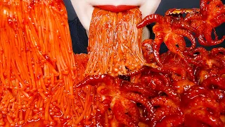 ASMR Spicy Enoki Mushroom, Webfoot Octopus Mukbang eating show (No Talking)ㅣ매운 쭈꾸미, 팽이버섯 먹방ㅣRED ASMR