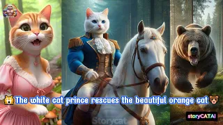 🙀The white cat prince rescues the beautiful orange cat🐻