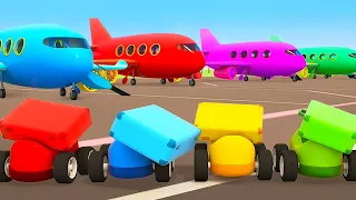 Vamos viajar de avião com os carrinhos! Desenho animado infantil. Desenhos animados em português