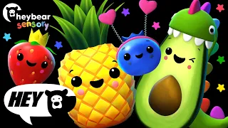 Hey Bear Sensory - Avocadosaurus and Friends Dance Party! Dancing Fruit Video!