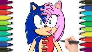How to draw Sonic the Hedgehog and Amy Rose combined |Drawing tutorial of Sonic Characters