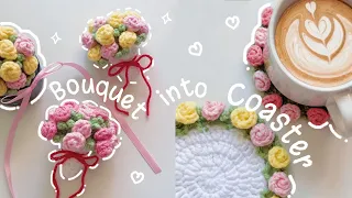 ♡ Crochet Rose Bouquet that turns into Coaster| Beginner Friendly Tutorial ♡