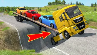 Cars vs Giant Pit Deep Water vs vs Massive Potholes - BeamNG.Drive