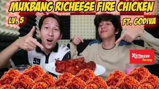 MUKBANG RICHEESE FIRE CHICKEN LV 5 BARENG AURA GODIVA!! PEDES PARAHHH 🥵 | #SipitFood