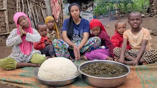 Mother of 12 Feeds Her Hungry Children 🍲 Cooking Ugali, Okra & Pumpkin Leaves | African Village Life