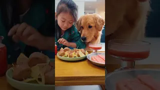 给孩子和狗狗做的西瓜汁和火腿肠Watermelon juice and ham sausage made for two children