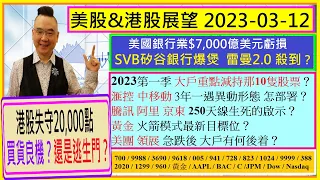 雷曼 2.0殺到？SVB矽谷銀行爆煲 美國銀行業$7,000億美元虧損   /港股失守20,000點  買貨還是逃生？🤔2023第一季 大戶重點減持10隻股票😨/滙控 中移動 3年一遇異動形態怎部署？