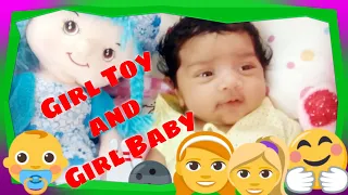A 2-month-old baby with Girl Toy listening to her father and observing what he says 🤩😍🤩😍