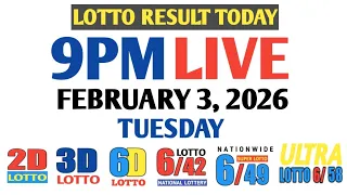 9pm Lotto Result Today Tuesday pcso 2d 3d swertres ez2 February 3 2026 6d 6/42 6/49 6/58 live!
