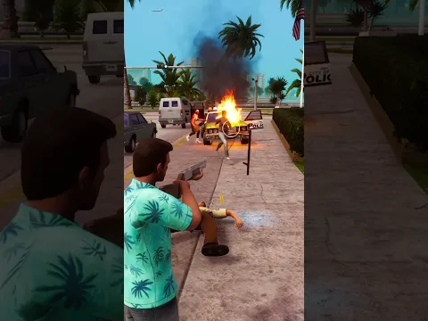 GTA VC - Tommy revienta una patrulla a escopetazos con daño colateral