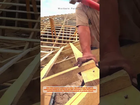 Fijación manual de los elementos de madera del sistema de vigas del techo mediante clavos y martillo