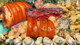 LECHON BELLY ROLL, BBQ PORK SPARE RIBS, CRISPY MUSHROOM, FRESH OYSTER and PECHAY RICE MUKBANG