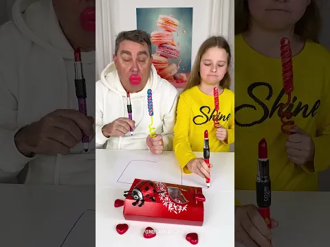 Dad vs daughter lipstick candy challenge 🍭💄 #funnyshorts #challenge #viral
