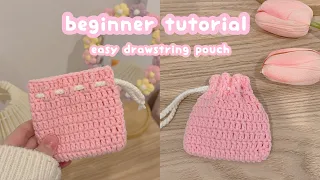 crochet drawstring pouch absolute beginner tutorial 🖇️ how to crochet a pouch | crochet for beginner