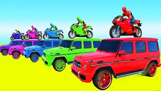 SPIDER-MAN and JEEPS with Superheroes and Ironman Ramp Parkour - GTA 5