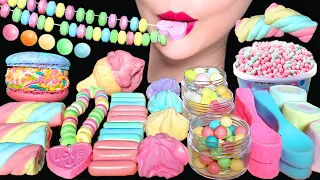 RAINBOW UNICORN POPULAR JELLY, MARSHMALLOW, EDIBLE SPOONS 무지개 먹방, 마시멜로우, 마카롱 MUKBANG EATING SOUNDS
