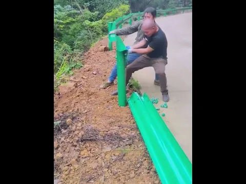 Highway curve safety guardrail construction