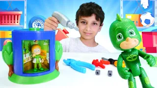 Pijamaskeliler ile tamircilik oyunları. Catmobile ve dönüşüm istasyonunu tamiri.