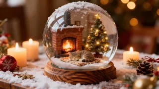 New Year Jazz 24/7 – Crystal Globe Fireplace Ambience, Glowing Tree & Relaxing Vibes