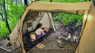 Solo camping in heavy rain - sudden heavy rain tent , relaxing , ASMR