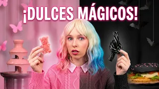 Reto de Comida Mágica Negro vs Rosa! Mwrlina vs Enid prueban dulces raros