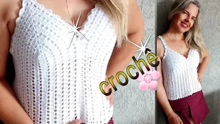 Regata top croped em crochê