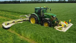 Mowing Grass | John Deere 6175R & Claas Triple Mowers