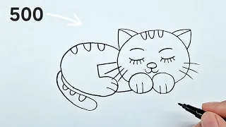 Cat drawing easy. Cat drawing from number 500🐈how to draw a cow drawing for beginning #art 